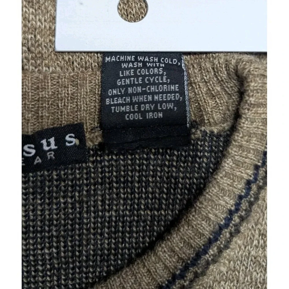 Vtg Sweater Mens Extra Large Tan Y2K‎ Wool Blend Grandpa Argyle Retro Crewneck